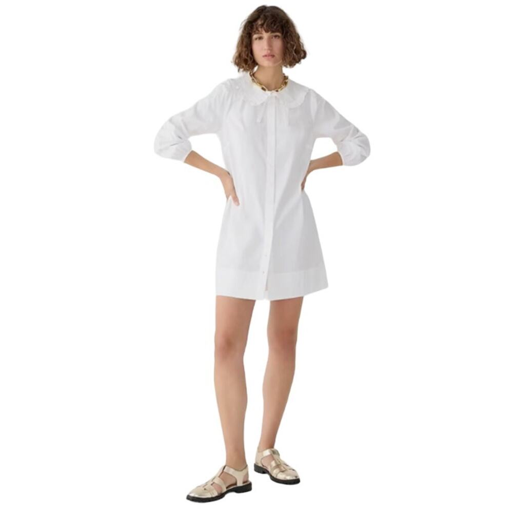 J. Crew Ruffle-collar mini shirtdress in cotton poplin White XS